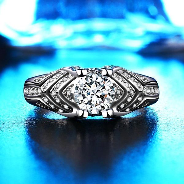 

cluster rings fashion jewelry 925 sterling silver korean four-claw micro-inlaid women ring luxury valentine day romantic gift, Golden;silver