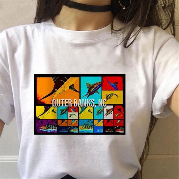 

fashion shirts for women short sleeve aesthetics tshirts pogues life outer banks funny femme ullzang women clothing, White