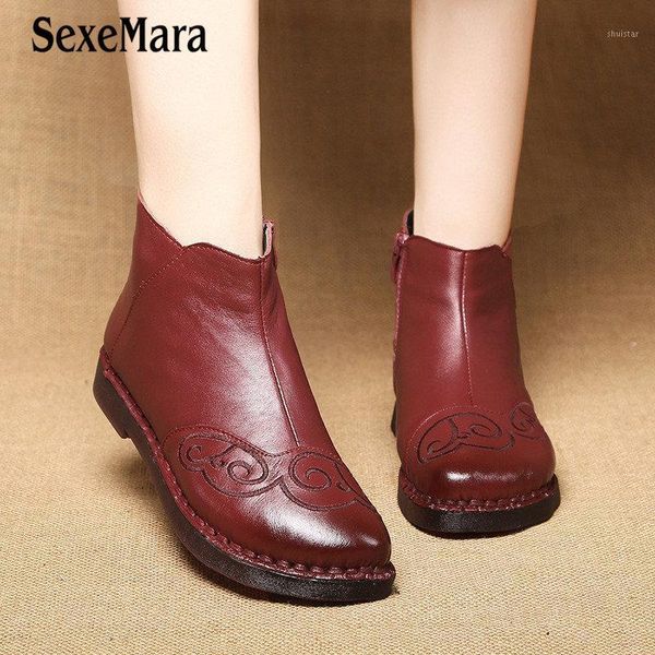 

boots genuine leather women's winter warm short plush non-slip pregnant woman driving shoes embroider ladies ankle size 411, Black