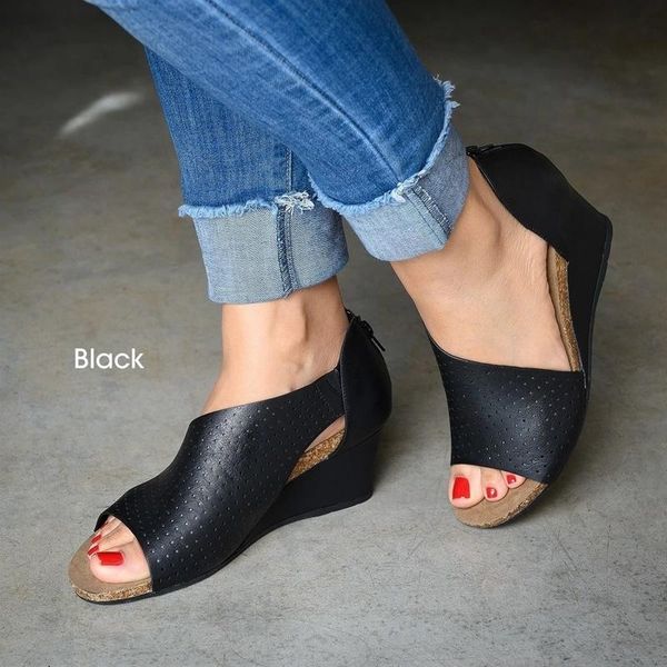 

2021 brand platform sandals wedges shoes for women heels sandalias mujer summer female shoes women espadrilles sandals, Black