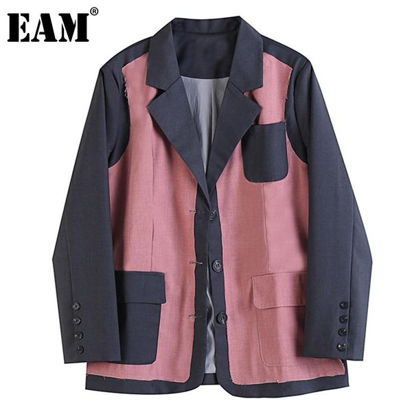 

women's suits & blazers [eam] women green contrast color big size blazer notched collar long sleeve loose jacket fashion spring autumn, White;black