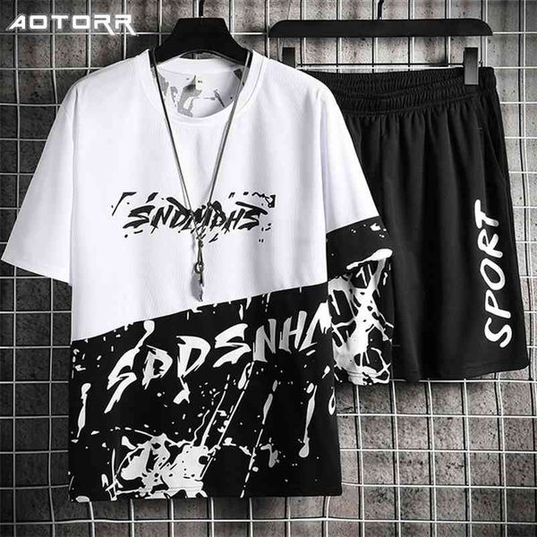 

men summer print sets fashion street hip hop short sleeved sportswear suit mens casual sports 2 piece set men 5xl 210722, Gray