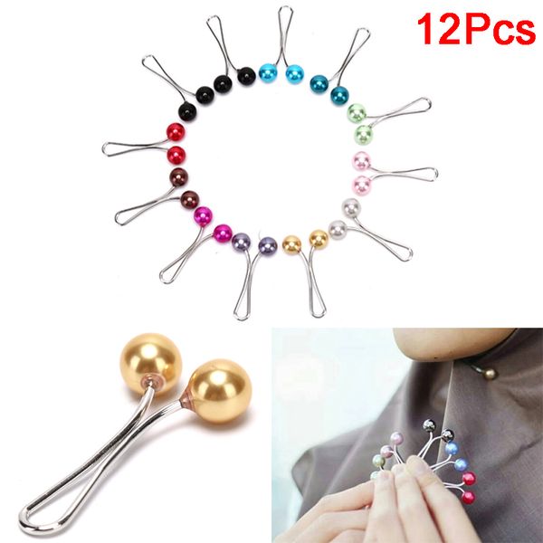 

12pcs headscarf shawl lady muslim hijab clips pearl scarf brooch pin, Gray