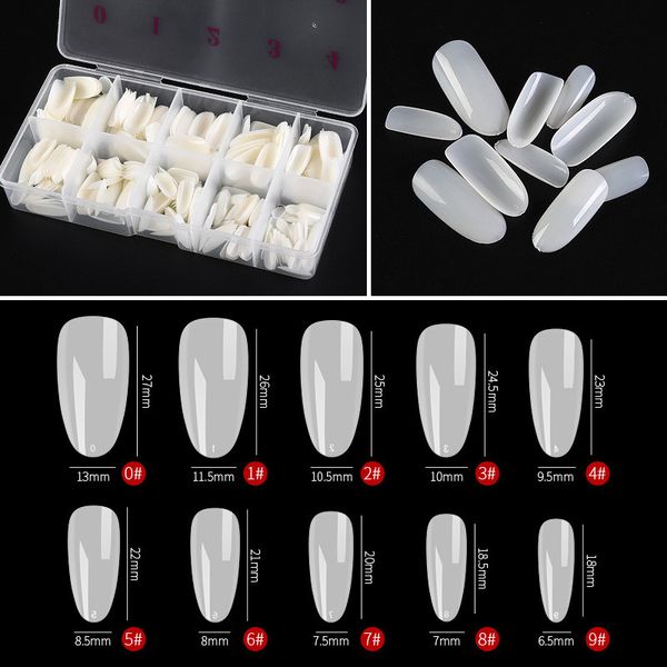 500 pcs Limpar as unhas falsas Dicas Meia capa Senhora Estilo francês Acrílico Dica artificial manicure com caixa de 10 tamanhos para unhas salões de arte e casa DIY