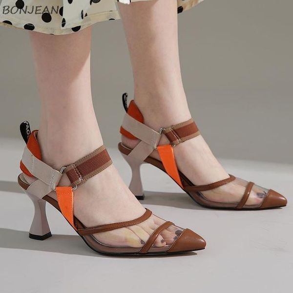 

sandals 2021 pvc summer women mixed colors high heels shoes fashion party mesh ladies zapatos de mujer sapato, Black