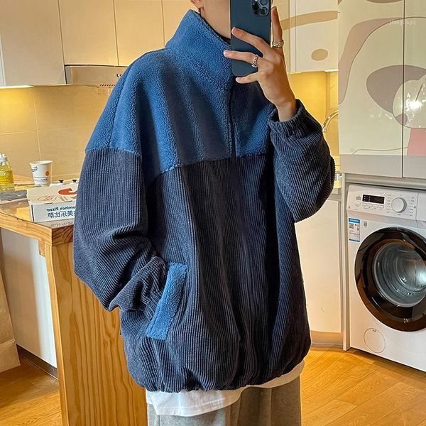 

men's jackets pr 2021 lapel fleece autumn hong kong style jacket streetwear hip hop coats male casual loose outerwear, Black;brown
