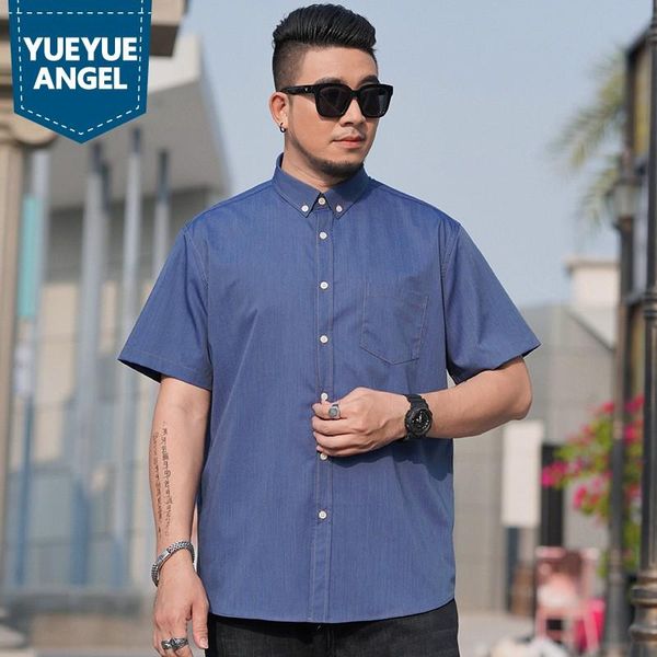 

men's casual shirts plus size 10xl thin short sleeve men summer loose fit holiday denim single breasted beach male, White;black
