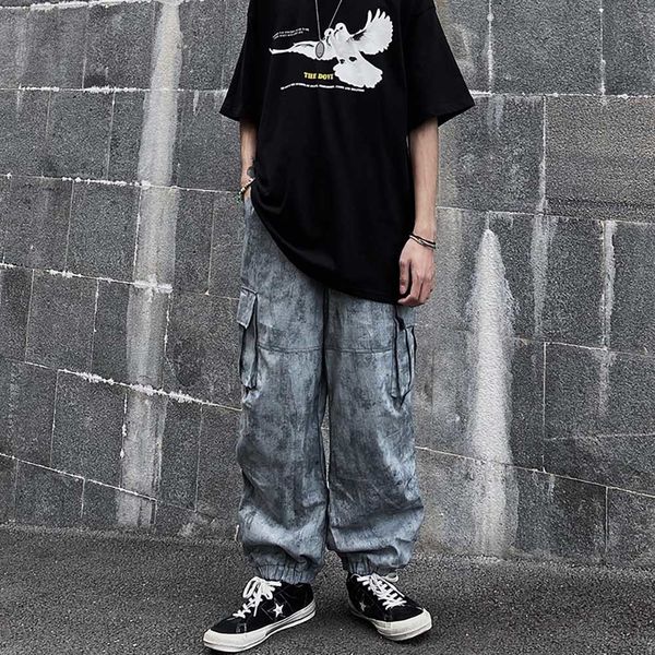 

2021 new loose baggy loaded men and women casual long straight legs multi-pocket gradient pants corridor mvbz, Black