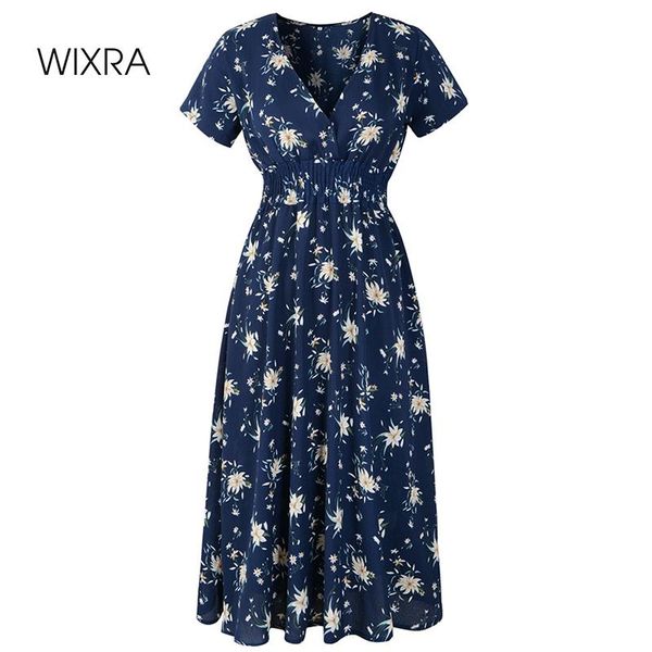 

casual dresses wixra womens elegant floral print empire short sleeve knee-length v-neck 2021 summer, Black;gray