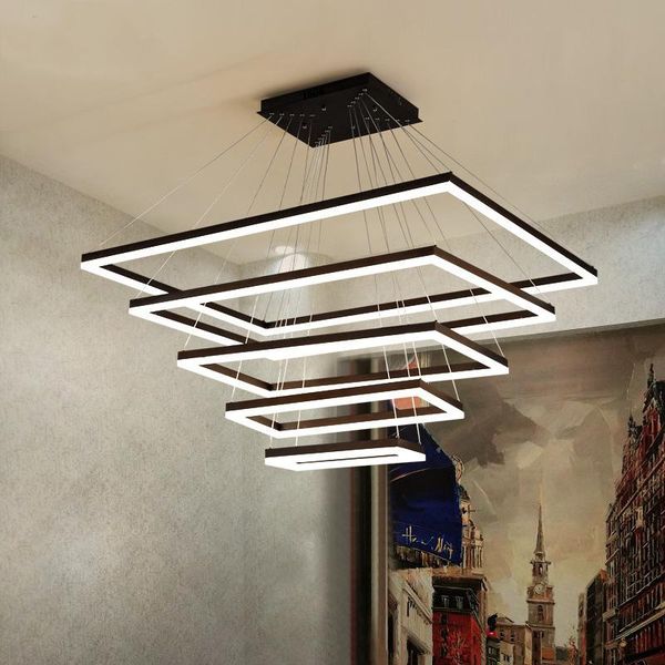 

pendant lamps square modern led lights living room bedroom dining kitchen black/white aluminum home deco acrylic lamp