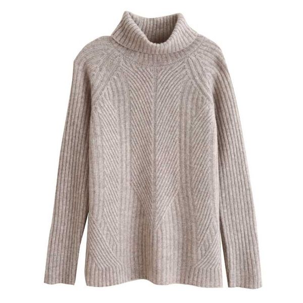 

cashmere sweater women high-neck thick short merino wool loose solid color knitted bottoming shirt 211011, White;black