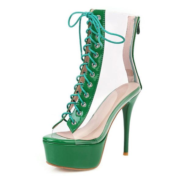 

sandals transparent cool boots tide style thin-heeled size, Black