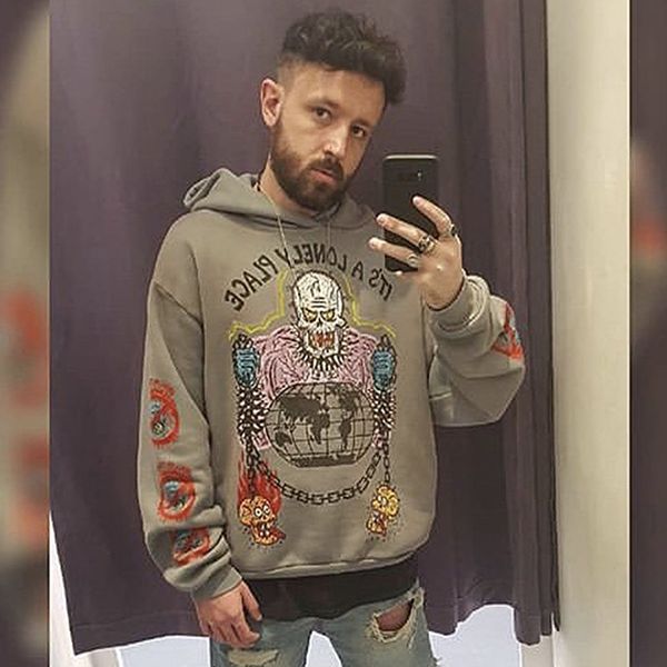 

west same skull ghost house print hip hop hoodie fog hoodie, Black