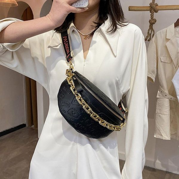 

waist bags women's chain belt bag fashion printing luxury leather large capacity chest couple shoulder pack casual messenger packs