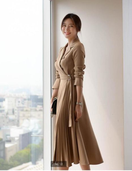 

gathered waist pleated women's sleeve long swing dress, Black;gray