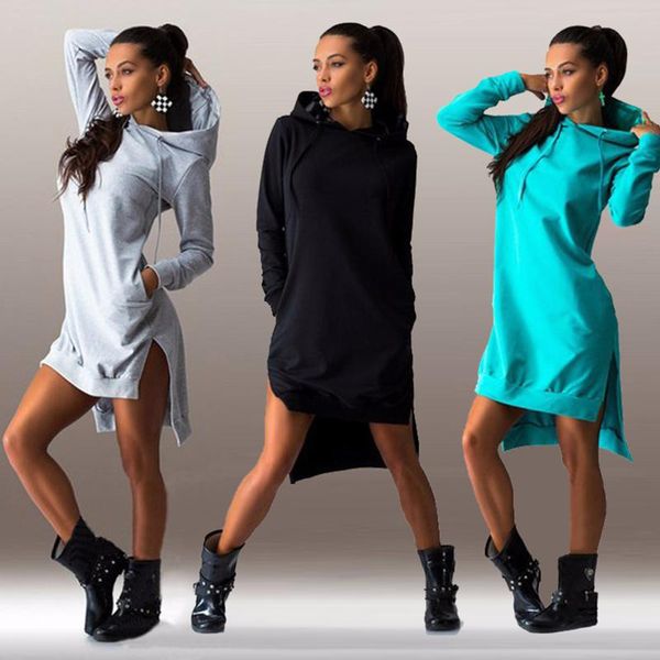 

casual dresses woman dress hoodies sports autumn long sleeve split sweatshirt hooded women clothes plus size, Black;gray