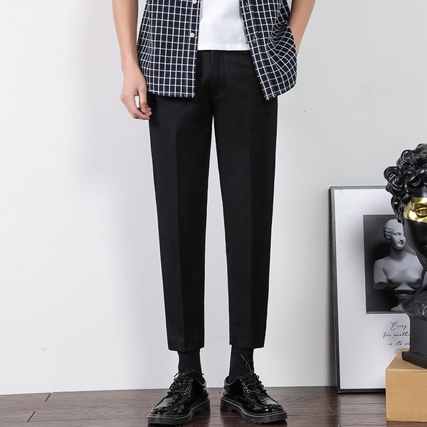 

men's pants mens gray dress casual thin suit slim pencil summer leaf, Black