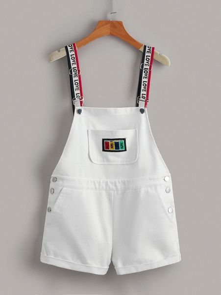 

patch detail overall romper 91sk#, White