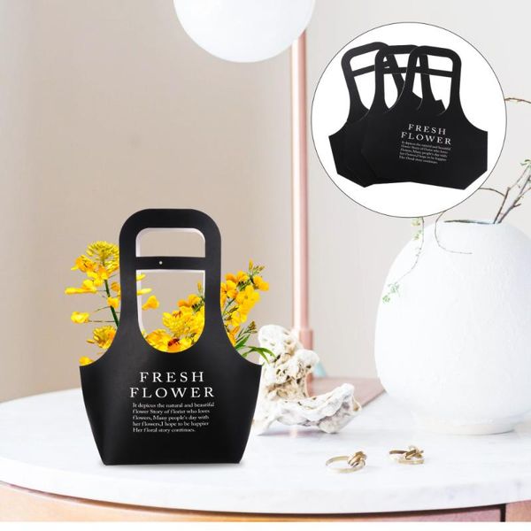 

gift wrap 3pcs kraft paper flower tote bags portable bouquet packing (black)