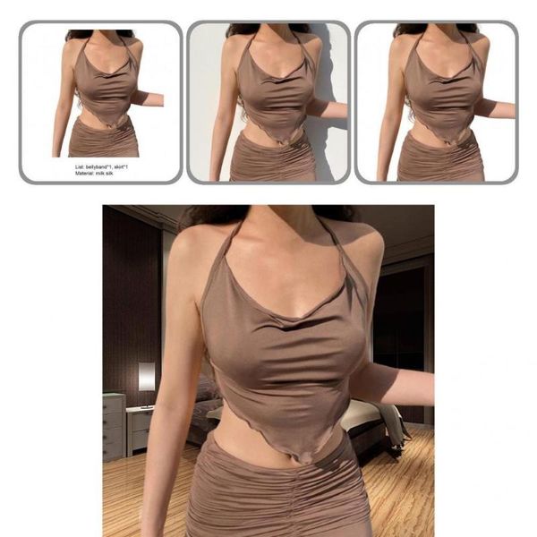 

two piece dress soft ruched bodycon skirt with halter short comfy above knee length, White