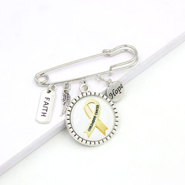 

wholesale gold ribbon awareness brooches faith hope childhood cancer pin brooch safety pins for women men boy girls child jewelry cloth acce, Gray