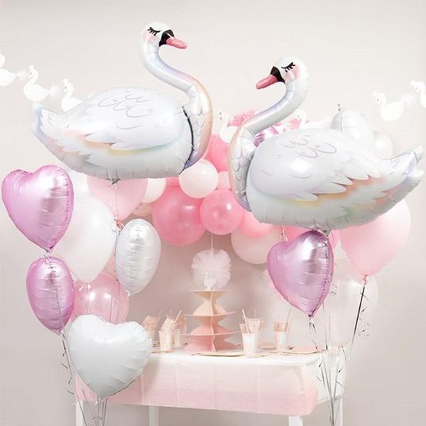 

party decoration large white swan foil balloons set baby girls birthday decor heart number balloon wedding bridal globos