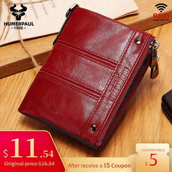 

wallets 2021 fashion women's wallet cow leather small coin purse slim rfid portomonee lady quality money bag, Red;black