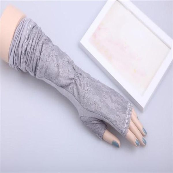 

five fingers gloves visnxgi arm sleeve warmer women breathable summer sunscreen solid lace patchwork all-match leisure outdoor, Blue;gray