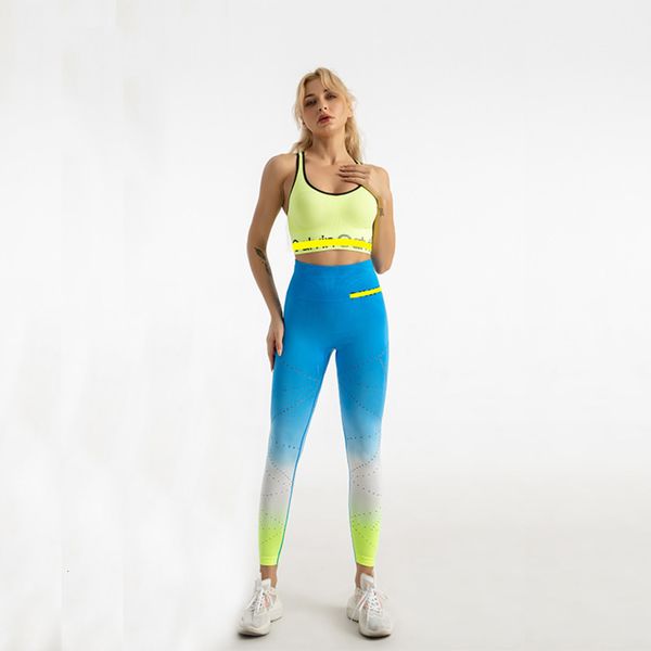 

new gradient hanging dyeing sports quick drying fitness seamless hip lifting pants yoga suit for women, Gray