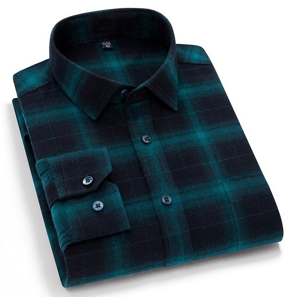 

england style long sleeve plaid checkered shirts single patch pocket standard-fit comfortable thick men's casual gingham shirt, White;black