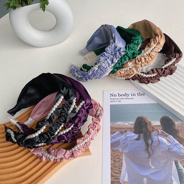 

girls hair accessories sticks teenage kids headbands childrens pleated pearl head bands fashion hairbands b7410, Slivery;white