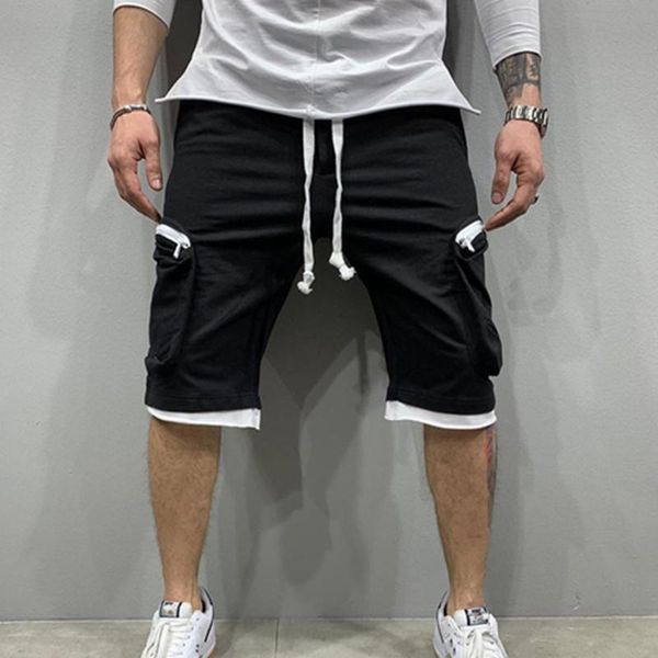 

summer shorts men's jogging short pants casual fitness streetwear man multi-pocket sport casual hip cargo shorts, White;black