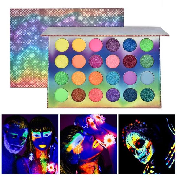 

party decoration 24 colors glow neon eyeshadow palette matte glitter shimmer in the dark fluorescent eye shadows makeup smoky