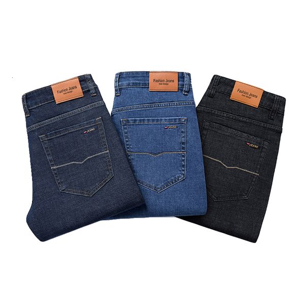 

2021 spring new men's tencel fabric jeans classic style business straight-leg stretch denim trousers male brand black bluenpr4, Blue