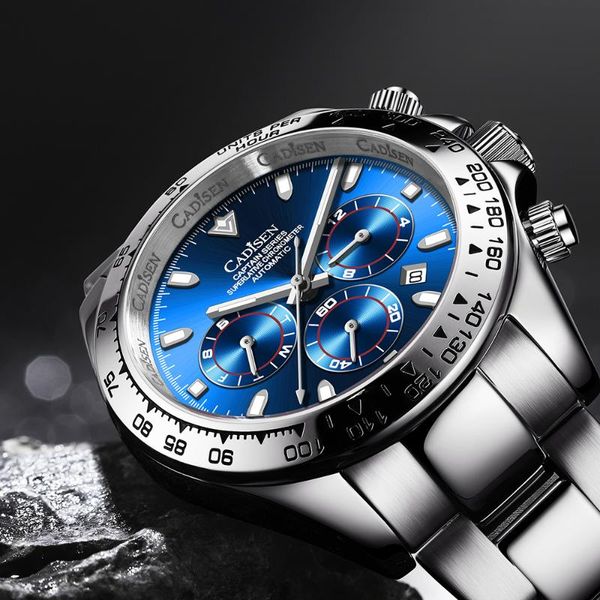 

wristwatches cadisen design divers watch men blue bracelet mechanical waterproof business sport montre homme 2021, Slivery;brown