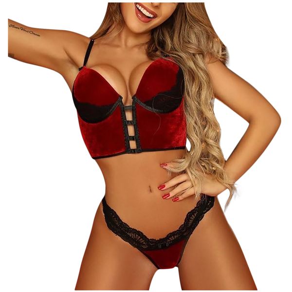 

3pieces/lot women temptation hollow out lingerie corset lace patchwork underwire soft comfortable underwear +briefs set lenceria, Red;black