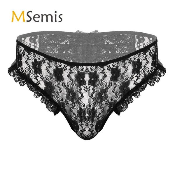 

mens sissy crotchless panties sheer floral lace lingerie briefs low rise with elastic waistband g-string underwear underpants