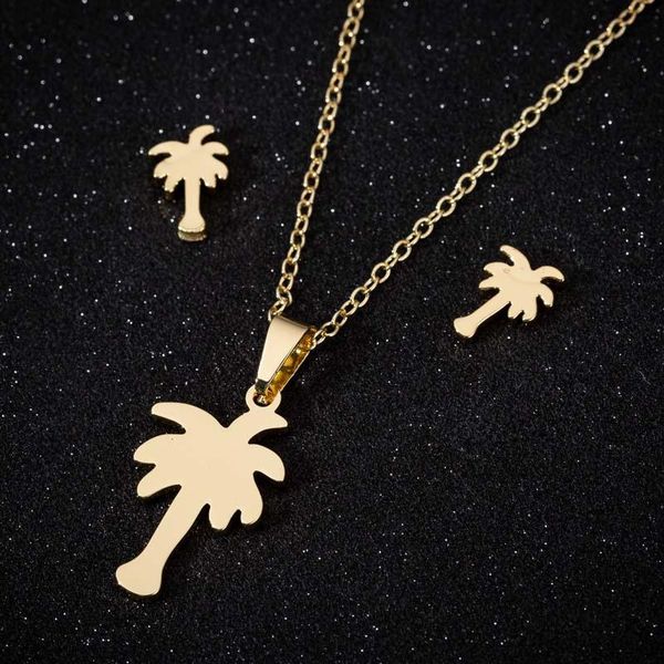 

earrings & necklace coconut palm tree necklaces 2021 jewelry sets geometric coco joker summer holiday stainless steel butterfly, Silver