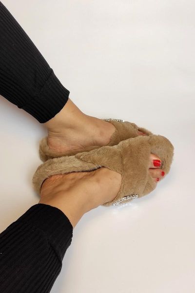 

slippers women's beige bottom plush home, Black