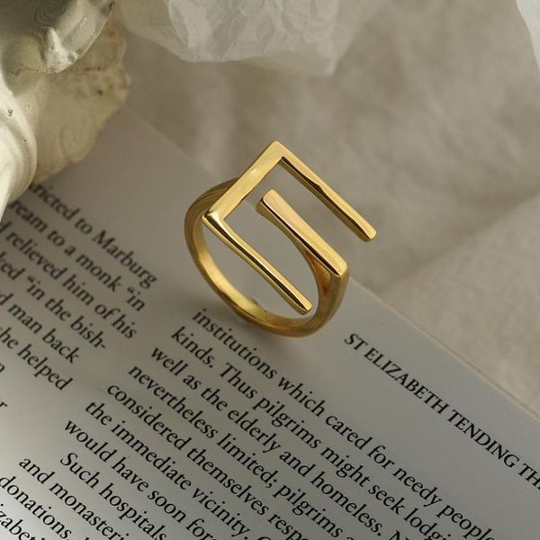 

wedding rings 925 sterling silver e letter glossy line elegant minimalist chic name for women friendship jewelry gift, Slivery;golden