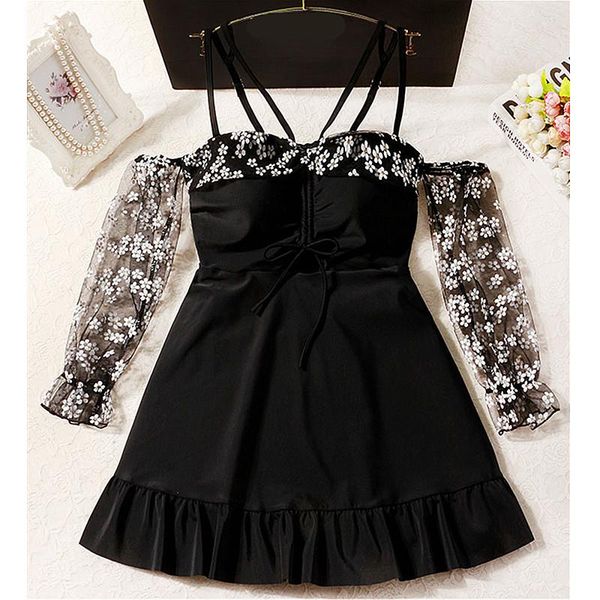 

staerk shoulder broken flower conservative student japanese one-piece skirt type cover belly show thin bathing suit female