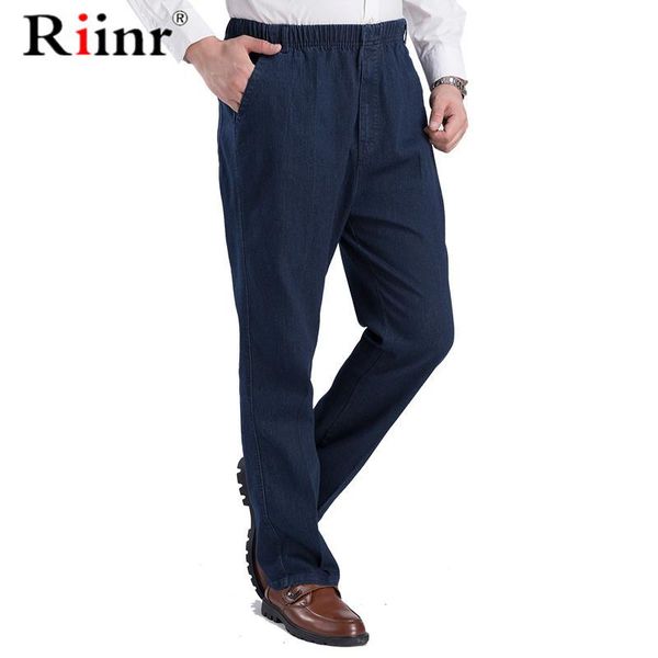 

riinr 2021 new classic men's elastic waist jeans casual jeans male business style trousers fashion man straight pants size puls, Blue