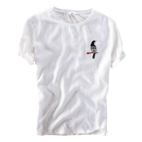 

2021 new novo estilo algodo e linho de manga curta t camisa da marca bordar camisetas masculino vero t-shirt branca s dos homens 28ob, White