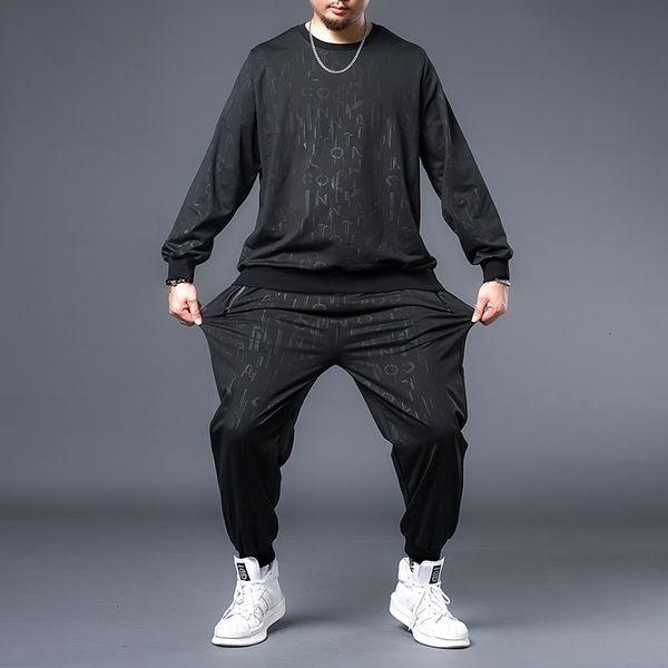 

2021 new plus size 7xl 6xl 5xl suit men casual tracksuit mens man set pant suits solid long sleeved male clothing hoodie+pants tadt, Gray