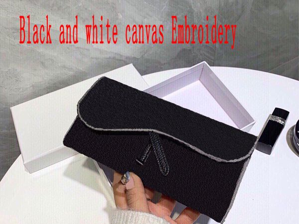 

canvas embroidery purse handbags clutch bags fashion bag wallet with box, Black