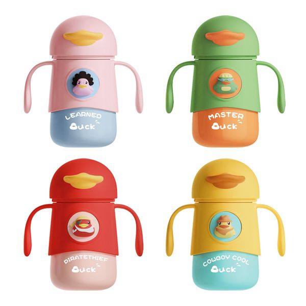 

300ml luxury vacuum flasks 316 stainless steel baby's straw thermos water bottle portable handle thermals cups for kids