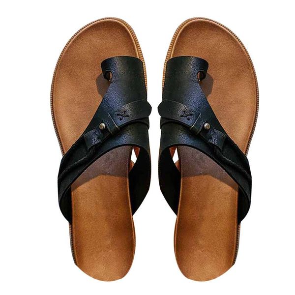 

slippers 2021 women sandals retro rome slip-on buckle decor summer casual beach open-toe shoes lady flip flops, Black