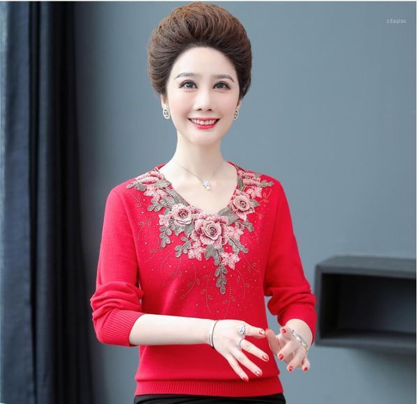 

women's sweaters cashmere for women 2021 middle-aged plus size5xl embroidery pullover wool sweater c50, White;black