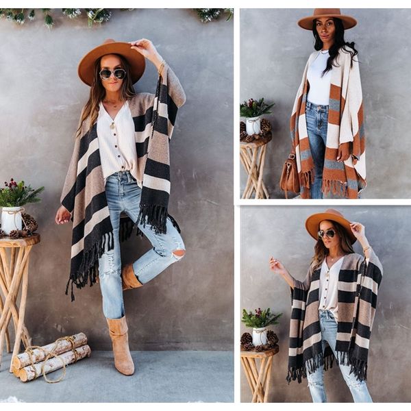 

2021 women's large tassel ins sweater shoulder coat, White;black