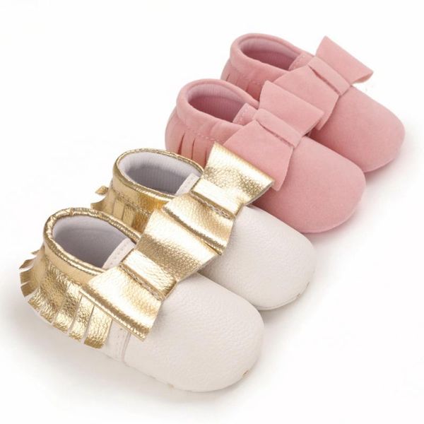 

first walkers born baby girls walker shoes pu suede leather moccasins soft soled non-slip crib bowknot